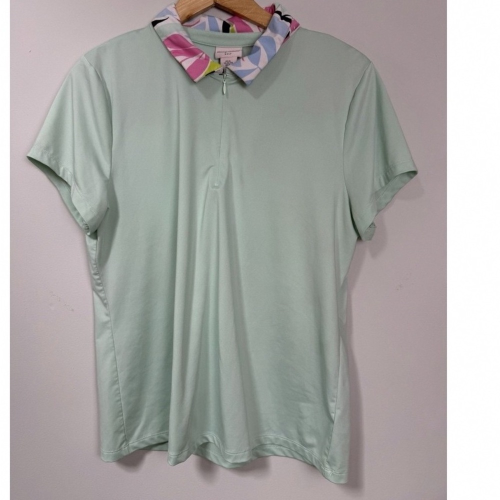Tommy Bahama Mint Green Short Sleeve Tee with Multicolor Collar